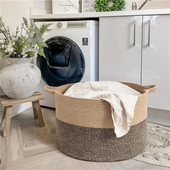 Extra Large Wicker Storage Basket, 83L Woven Blanket Storage for Living Room - Picture 3 of 7